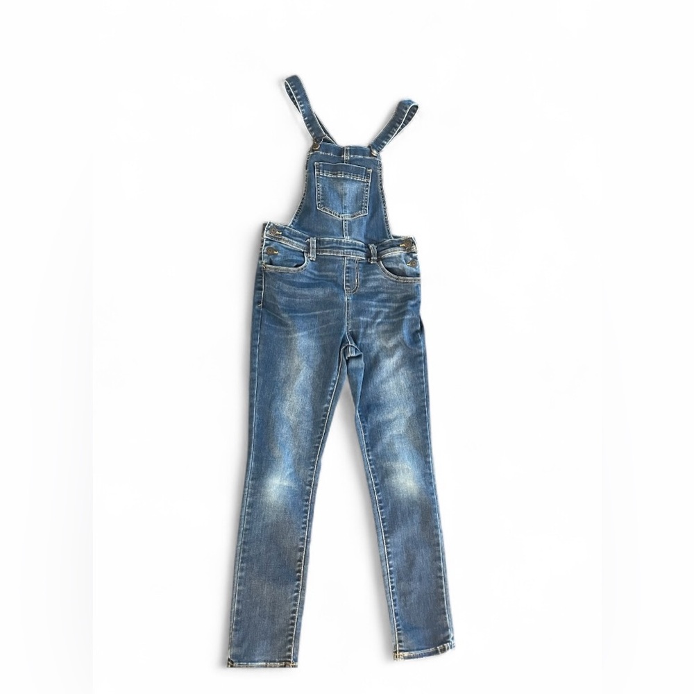 Cat & Jack Girls Denim Overalls Jeans Large 10/12 Super Stretch Adjustable Strap